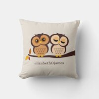 Autumn Themed Owls Wedding Throw Pillow