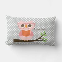 Cute Owl Reading Lumbar Pillow