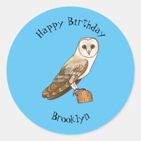 Barn owl bird cartoon illustration  classic round sticker