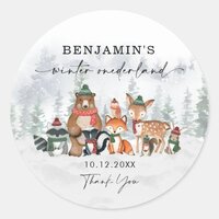 Snowy Winter ONEderland Forest Animals Thank You Classic Round Sticker