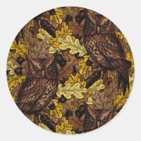 Autumn owls classic round sticker