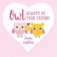 Owl Always Be Your Friend Kids Valentine's Day Heart Sticker