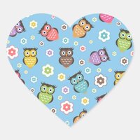 Cute funny trendy owls and flowers pattern heart sticker