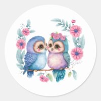 Purple Love Owls: A Cute and Romantic Classic Round Sticker