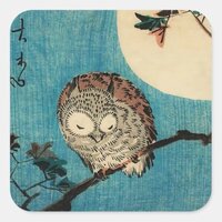 Utagawa Hiroshige - Horned Owl on Maple Branch Square Sticker