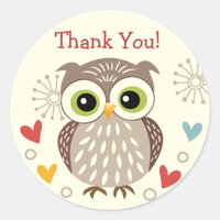 Cute Owl and Hearts Thank you Stickers
