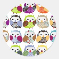 Colorful Owl Pattern Classic Round Sticker