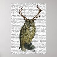 Owl with Antlers Poster