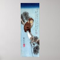 Hiroshige - Horned Owl, Pine, and Crescent Moon Poster