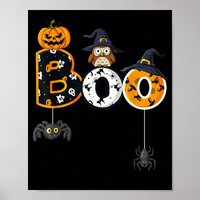 Halloween Boo Owl With Witch Hat Spiders Poster