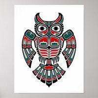 Red Blue and Black Haida Spirit Owl Poster