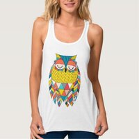 Trendy Aztec Triangles Pattern Owl Illustration Tank Top