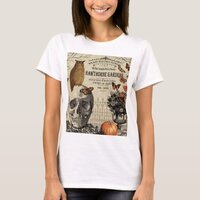 Modern vintage Halloween owl and skull T-Shirt