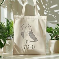 Cute Personalized Owl Kids Black White Tote Bag