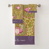 Owl Folk Olive Bath Towel Set
