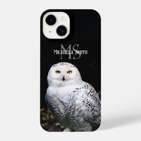 Majestic winter snowy owl monogram custom name iPhone 14 case