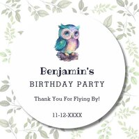 Cute Owl Woodland Animal Kids Birthday Thank You   Classic Round Sticker