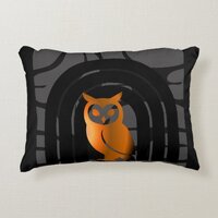 Whimsical Boho Owl & Tropical Monstera Leaf Accent Pillow