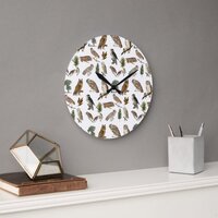 Vintage Owl Watercolor Forest Pattern  Large Clock