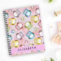 Cute Owls, Owl Pattern, Colorful Owls, Your Name Notebook