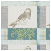 Grey Owl on Pattern Background Fabric