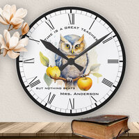Funny Watercolor Owl Teacher  Round Clock