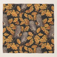 Autumn owls on black scarf