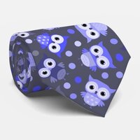 Cute blue colorful owl pattern neck tie