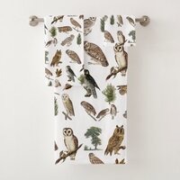 Vintage Owl Watercolor Forest Pattern  Bath Towel Set