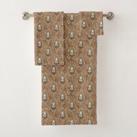 Brown Owl Illustrated Woodland Pattern Bath Towel Set