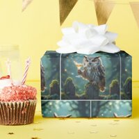 Owl Holding a Cocktail In a Mystical Forest Wrapping Paper
