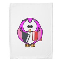 Pink and white owl holding some school books duvet cover