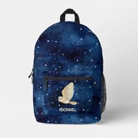 Owl Flying Across Starry Night Watercolor Name Printed Backpack