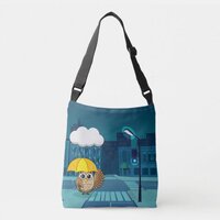 Cute Owl with Umbrella on Rainy Day Crossbody Bag