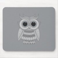Cute White Cartoon Owl Big Eyes Kawaii  Mouse Pad