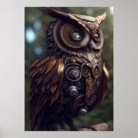Steampunk Owl Digital Art Printable Poster