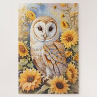 Beautiful Barn Owl And Sunflowers Jigsaw Puzzle