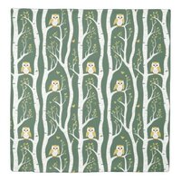 Whimsical Owl and Birch Tree Pattern Duvet Cover