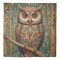 Elegant retro owl boho bohemian forest greenery  duvet cover