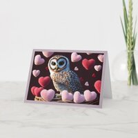 Owl with Fuzzy Hearts Valentine's Day Card