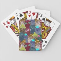 Owl in crown playing cards