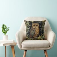Art nouveau owl in the forest throw pillow