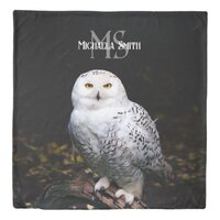 Majestic winter snowy owl monogram custom name duvet cover