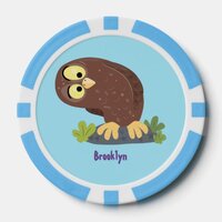 Cute curious funny brown owl cartoon illustration poker chips