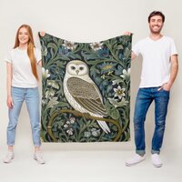 White owl art nouveau style fleece blanket