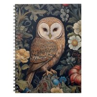 Beautiful owl in the garden art nouveau style notebook