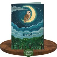 Whimsical Night Sky Owl Crescent Moon Drawing Card