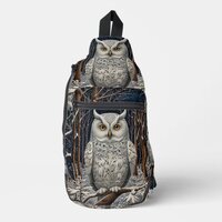 Elegant boho white owl woodland winter forest sling bag