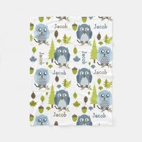 Blue Chevron Owls Personalized Fleece Blanket