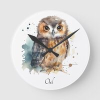 Cute Watercolor Owl, custom Round Clock